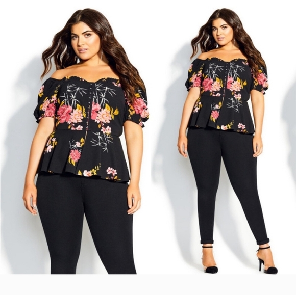 City Chic Corset Style Floral Blouse 22 - Picture 1 of 4